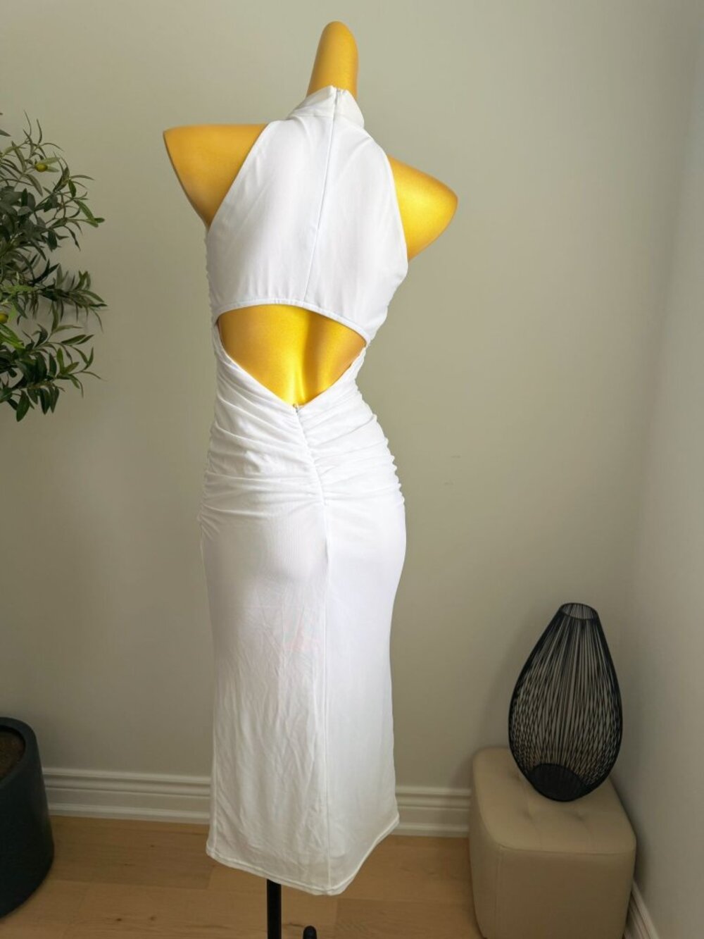 Lulus White Mesh Ruched Halter Midi Dress Open Back S - Picture 6 of 8